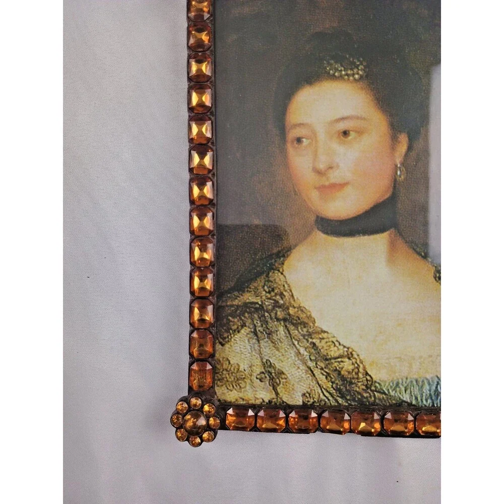 Vintage Amber Rhinestone Jeweled Pic Frame Hollywood Regency Belle Maison Style